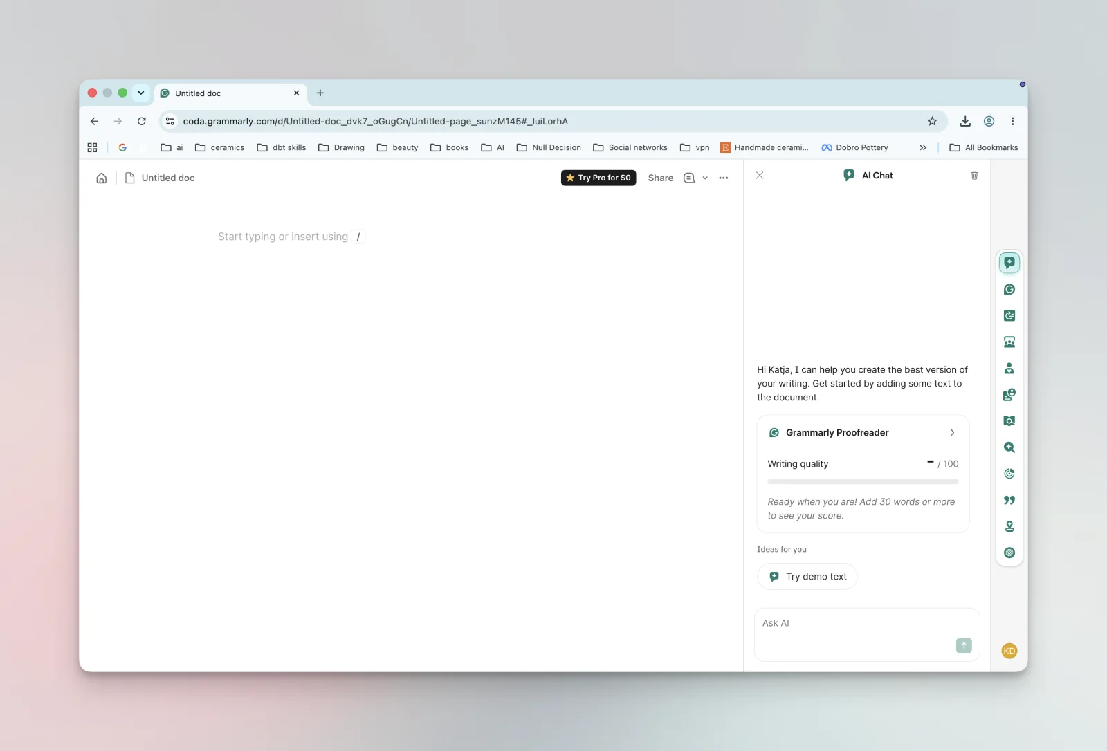 Grammarly interface