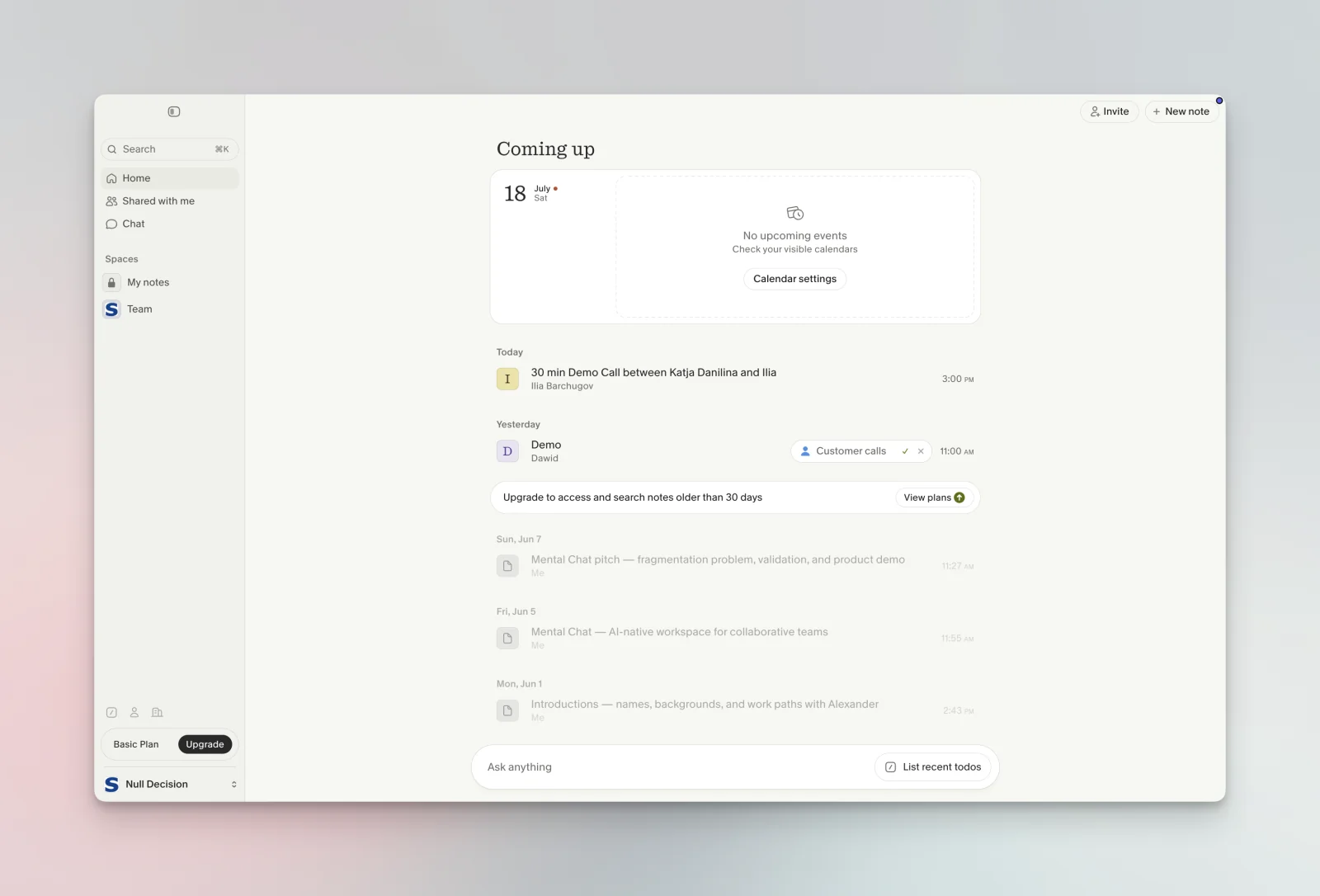 Granola interface