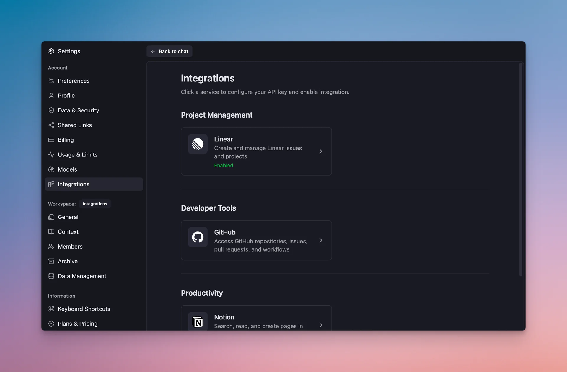 Direct Integrations Settings