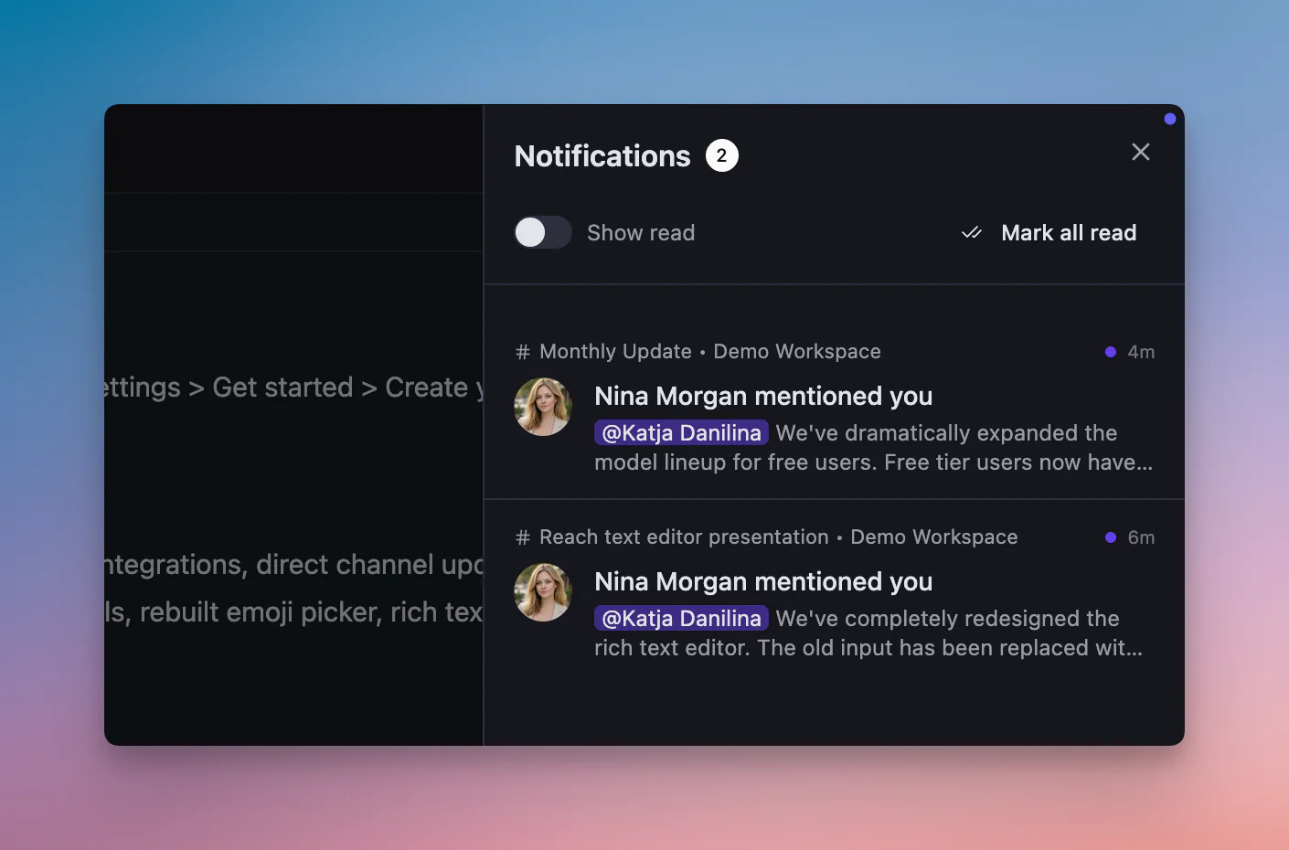Mention Notifications Panel