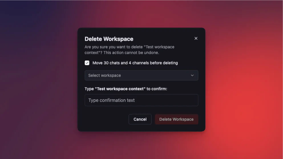 Workspace Deletion Confirmation
