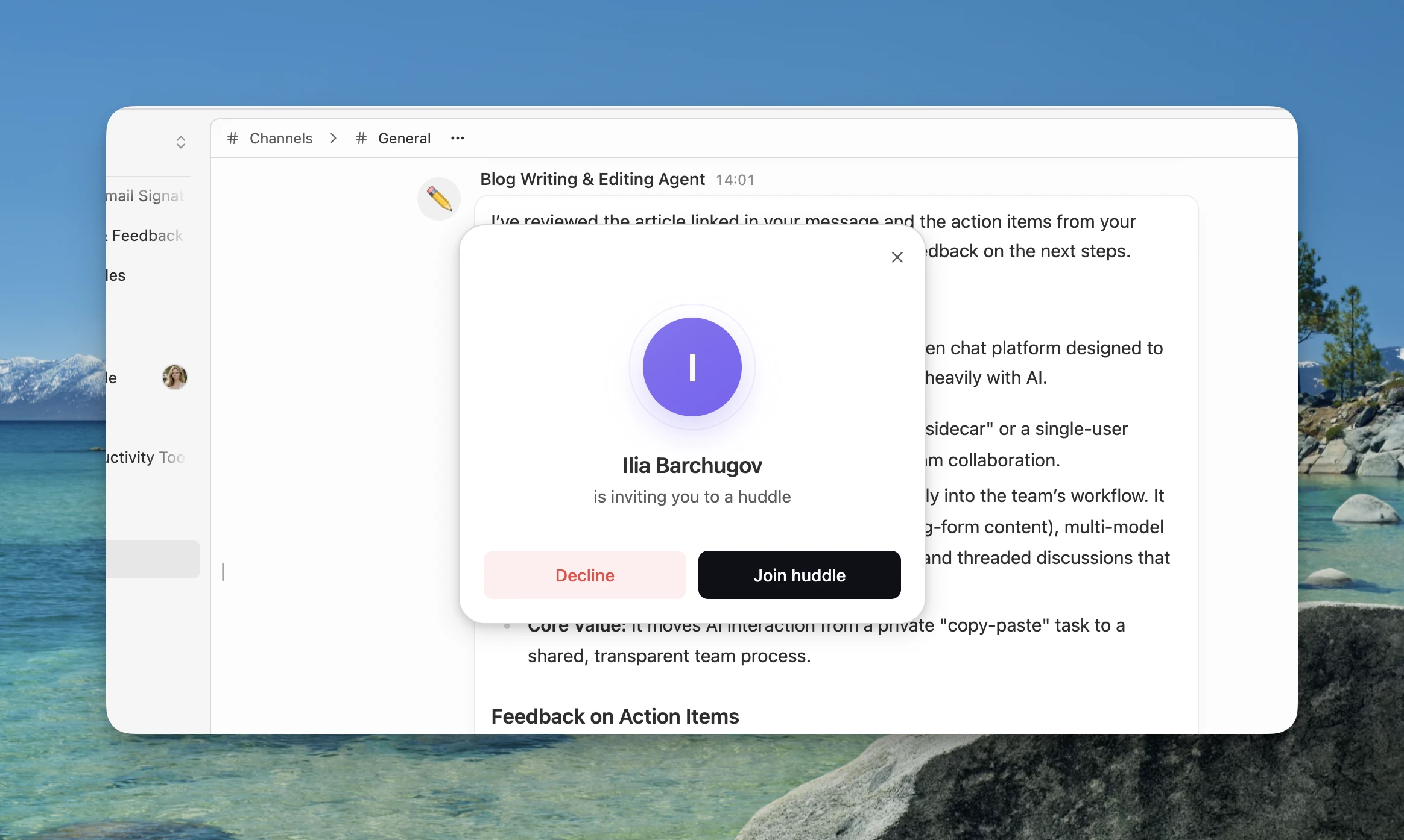 Incoming Huddle audio call in Mantle Chat