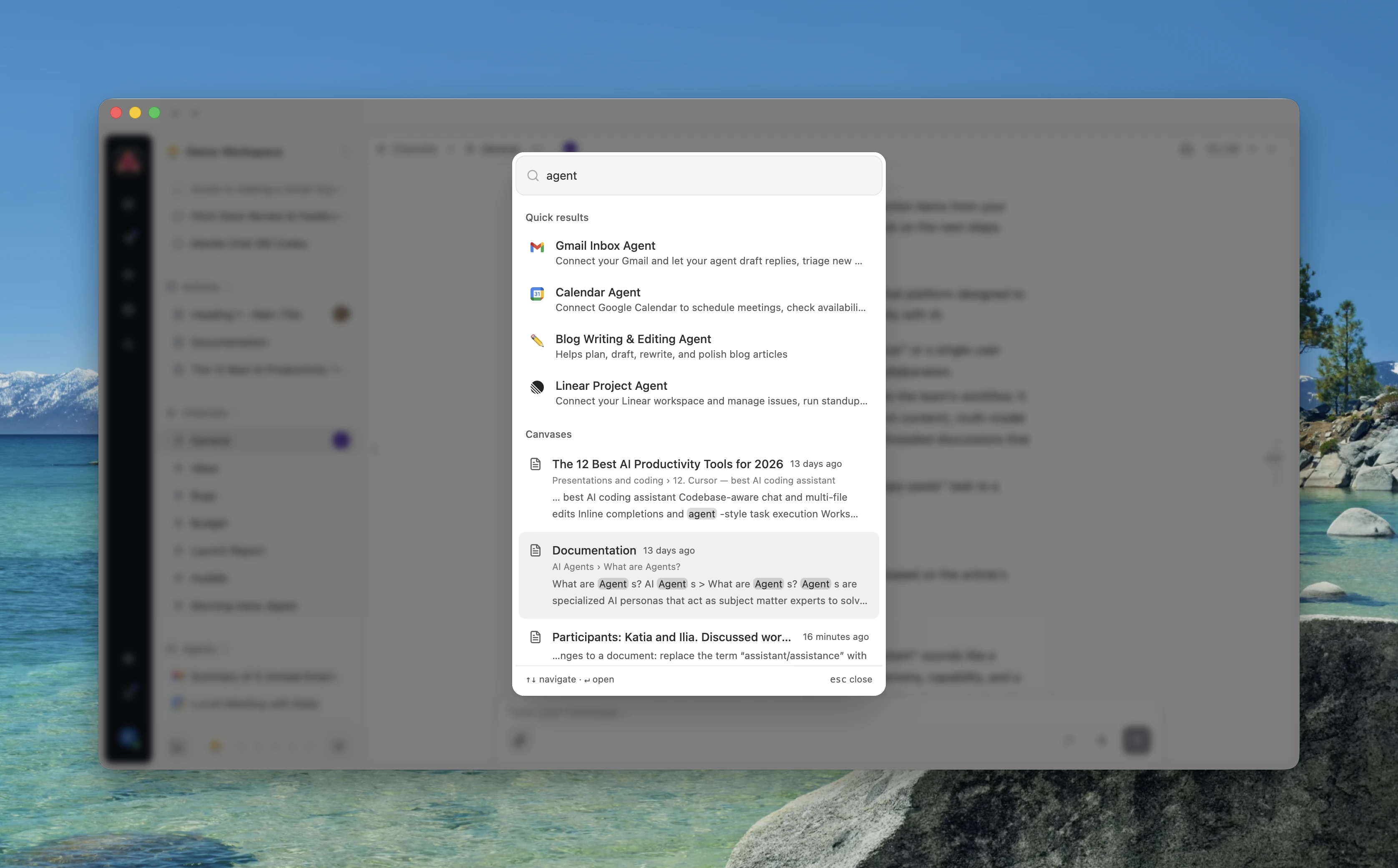 Search results across agents, Canvases, and conversations
