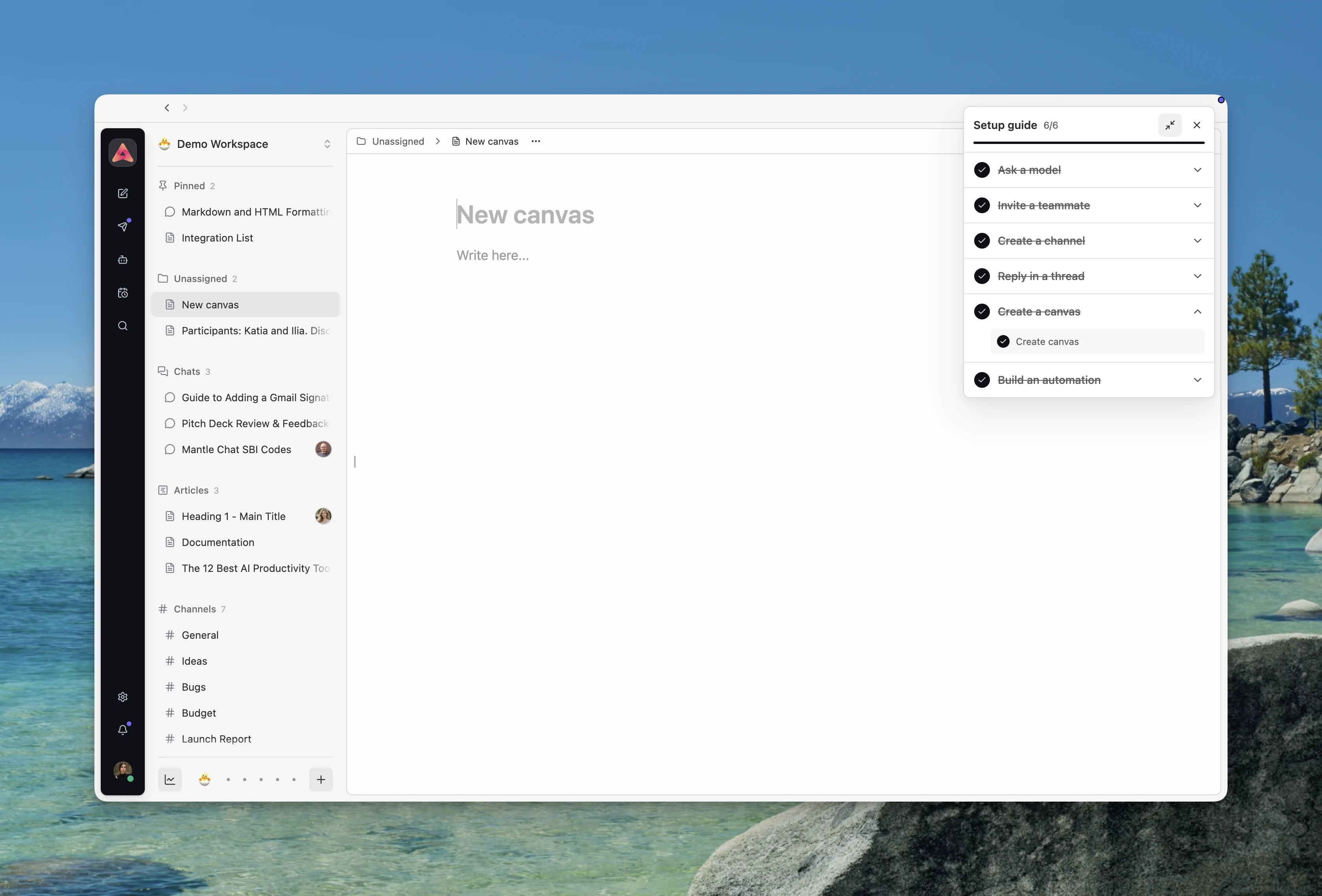 New-user setup guide in Mantle Chat