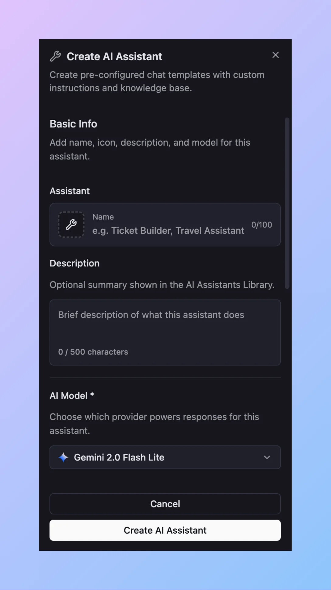 Basic Info configuration screen