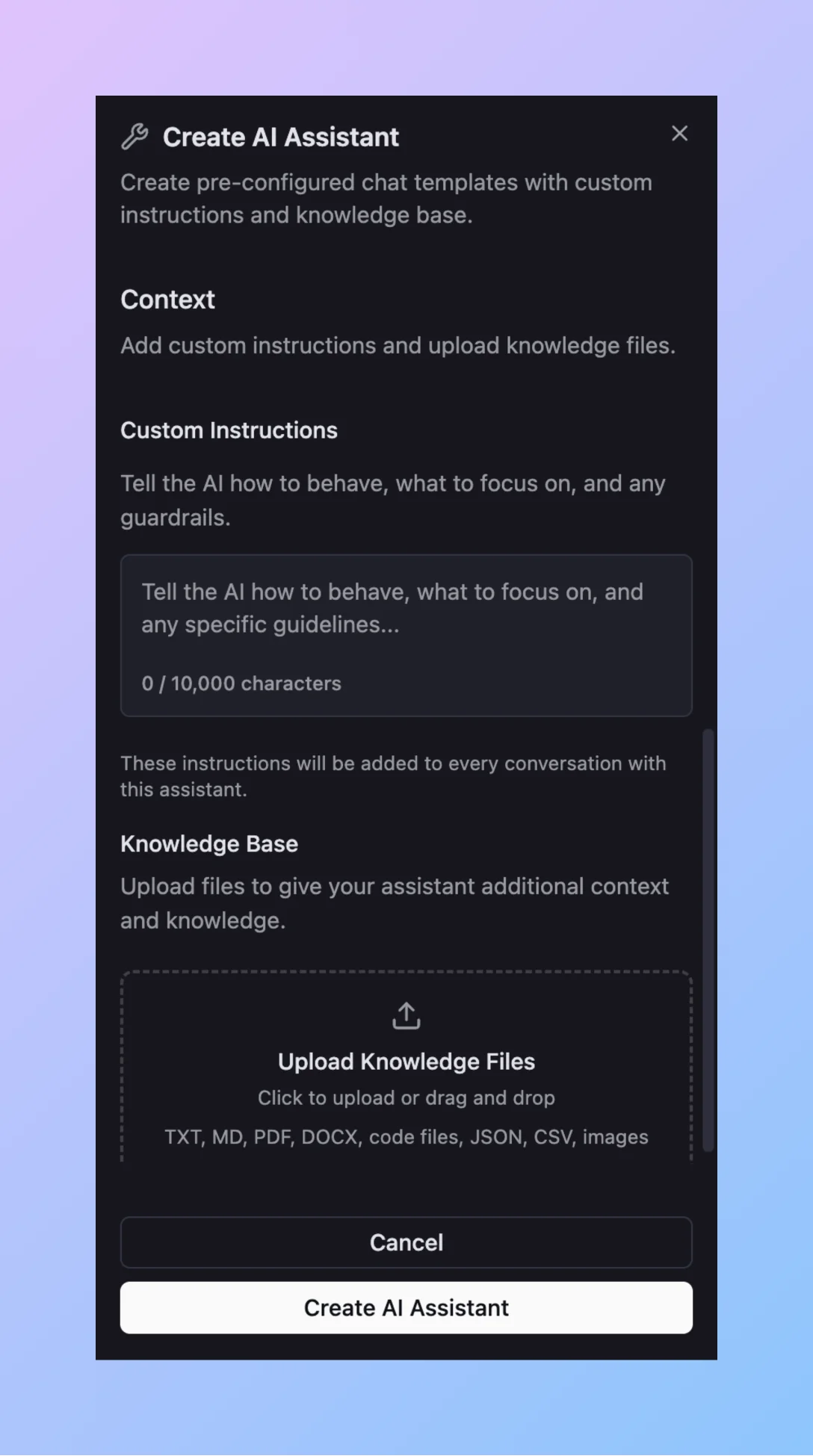 Context configuration screen