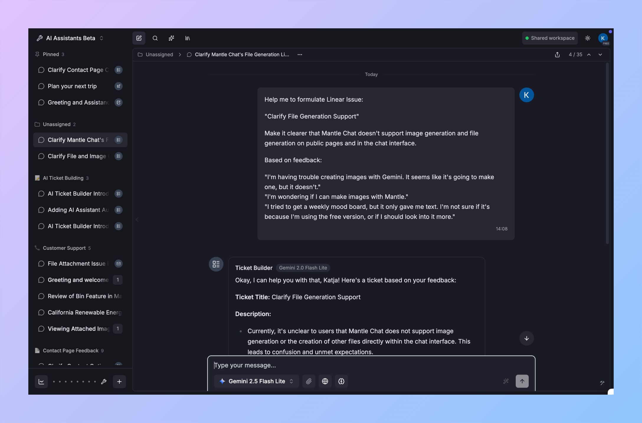 Using AI agent in workspace