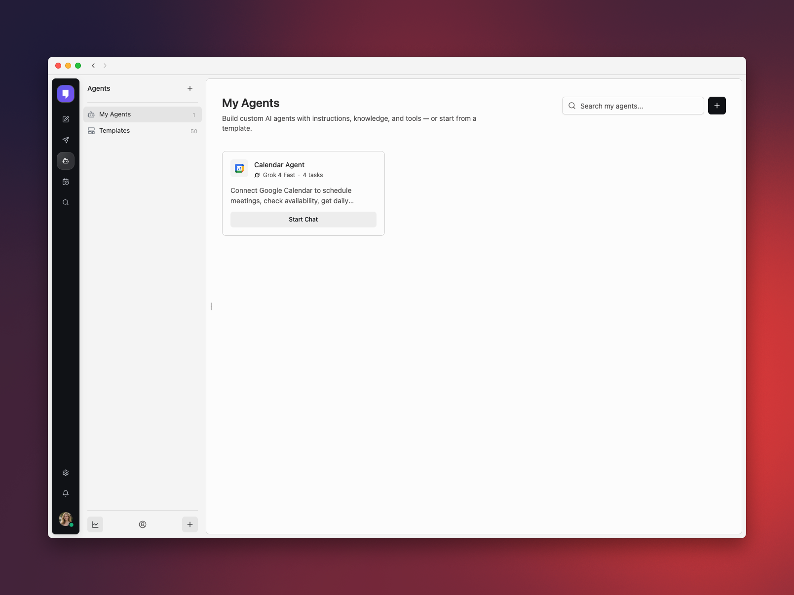 Simplified Agents page in Mantle Chat Desktop