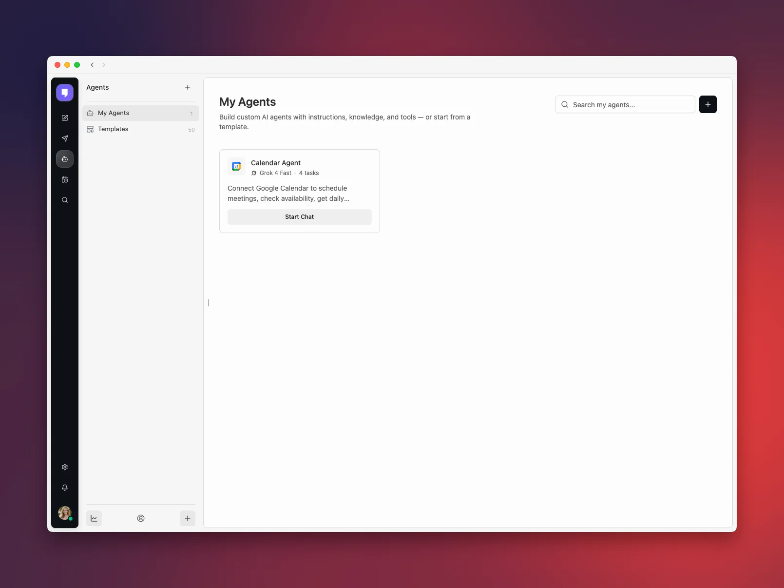 Simplified Agents page in Mantle Chat Desktop