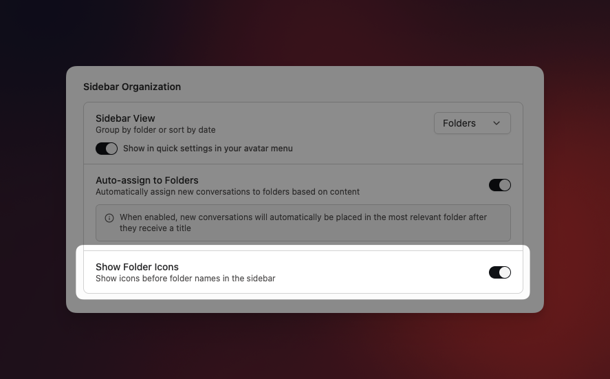 Sidebar organization preferences