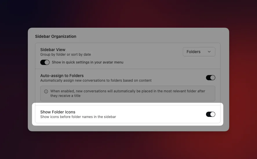Sidebar organization preferences
