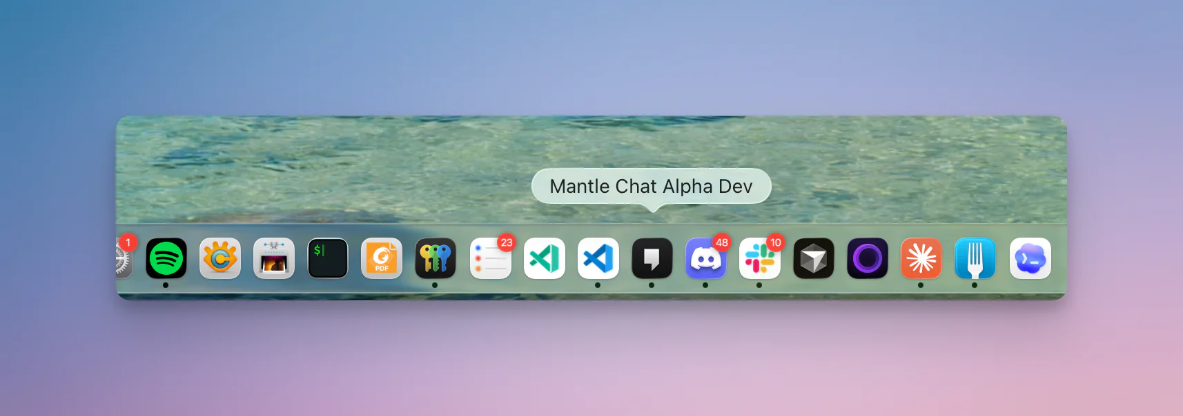 Mantle Chat Alpha Dev in the macOS dock